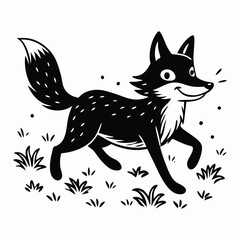 vector energetic fox running through a field with a joyful