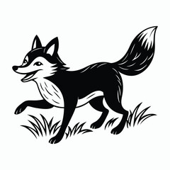 vector energetic fox running through a field with a joyful
