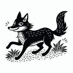 vector energetic fox running through a field with a joyful