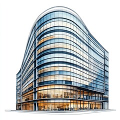 Fototapeta premium Modern office building or business center with glass windows, isolated on a white background. 