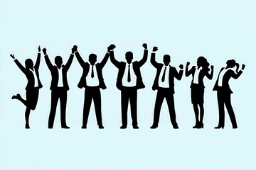 Hands Up in Victory for Business Team Silhouettes Illustration