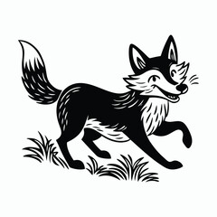 vector energetic fox running through a field with a joyful