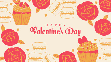 Valentine's Day: Macaroons, roses and cupcakes background