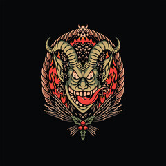 evil krampus tattoo vector design