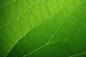 Obraz premium Detailed close-up of a vibrant green leaf with intricate vein patterns and textures in natural light