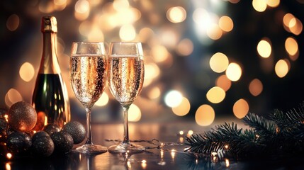 Happy New Year 2025 with blurry bokeh lights, sparkling background perfect for holiday cards.