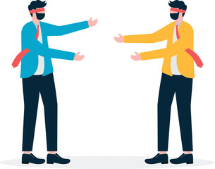 Two blindfolded businessmen groping together

