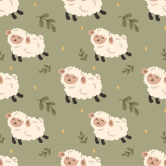 cute spring pattern with sheep. pattern with sheep.