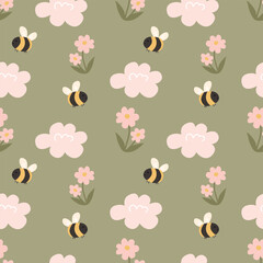 cute pattern with bees and clouds. pattern for children's room