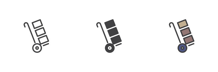 Handcart with boxes different style icon set