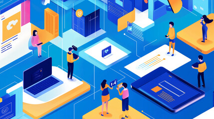 Obraz premium Digital Collaboration Workspace Illustration