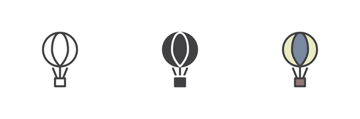 Air balloon with the parcel box different style icon set