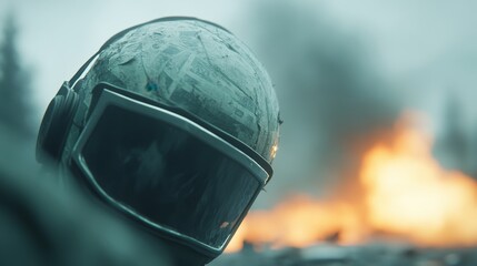 A man in a helmet is looking at the camera