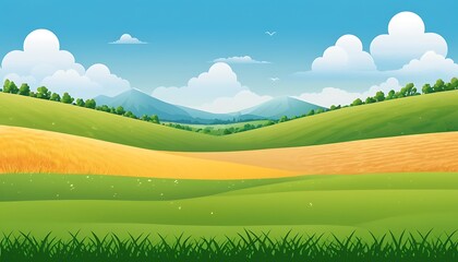 Obraz premium Sky or Green natural enverionment fild Landscapes cartoon art background image 