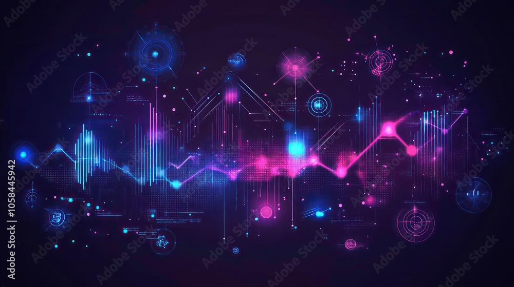 Poster Abstract digital visualization of data with vibrant colors and geometric patterns.