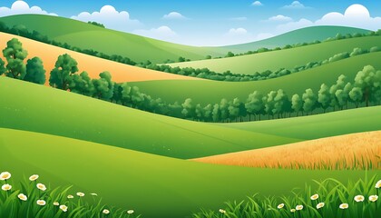 Obraz premium Sky or Green natural enverionment fild Landscapes cartoon art background image 