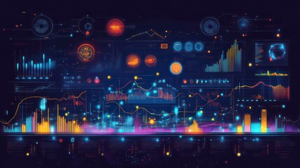 A complex data visualization featuring graphs, charts, and metrics for analytical purposes.