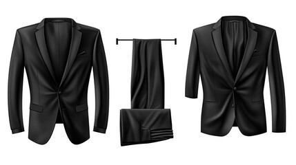 Set of Black Suits Displayed on a Transparent Background Generative AI