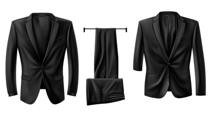 Set of Black Suits Displayed on a Transparent Background Generative AI