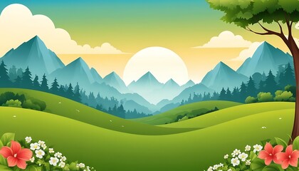 Fototapeta premium Sky or Green natural enverionment fild Landscapes cartoon art background image 
