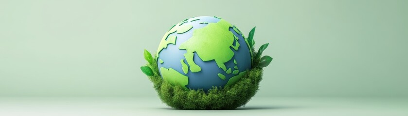 Globe surrounded by lush green grass, representing environmental awareness.