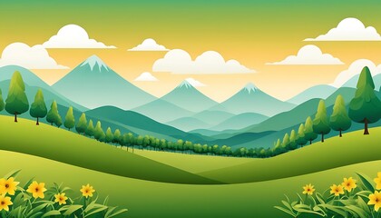 Fototapeta premium Sky or Green natural enverionment fild Landscapes cartoon art background image 