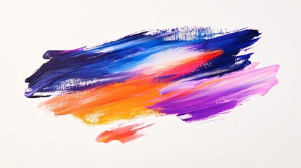 A bold brush stroke of acrylic paint with bright, mixed colors, isolated on a clean white background, perfect for design use