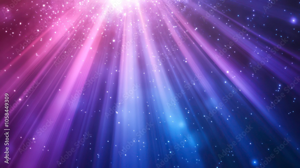 Poster a cosmic background featuring radiant beams of light and shimmering particles.
