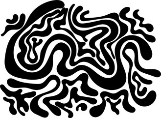 Abstract vector pattern of wavy stripes or ripples 3D embossed black and white lines. Twisted curved stripes, swirls, swirling flows, modern trendy curves or geometric zebra texture background.