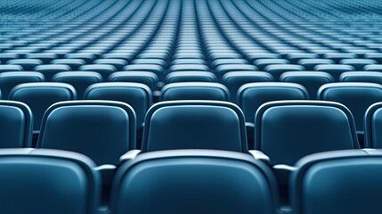 Naklejka premium Rows of empty blue seats in a modern auditorium with subtle depth effects.