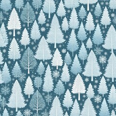 Obraz premium Seamless winter forest pattern with trees and snowflakes, perfect for holiday designs and backgrounds, subtle and elegant winter theme