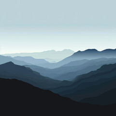 Fototapeta premium Dolina z odległymi górami. Ilustracja sylwetkowa