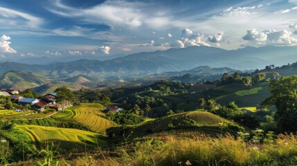 Obraz premium Mountainous Landscape with Rice Terraces
