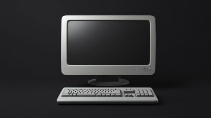 Portable modern silver computer on a black background. Half the computer in the shade.
