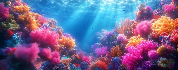 Naklejka premium Vibrant Underwater Coral Reef Scene - Realistic 3D Illustration