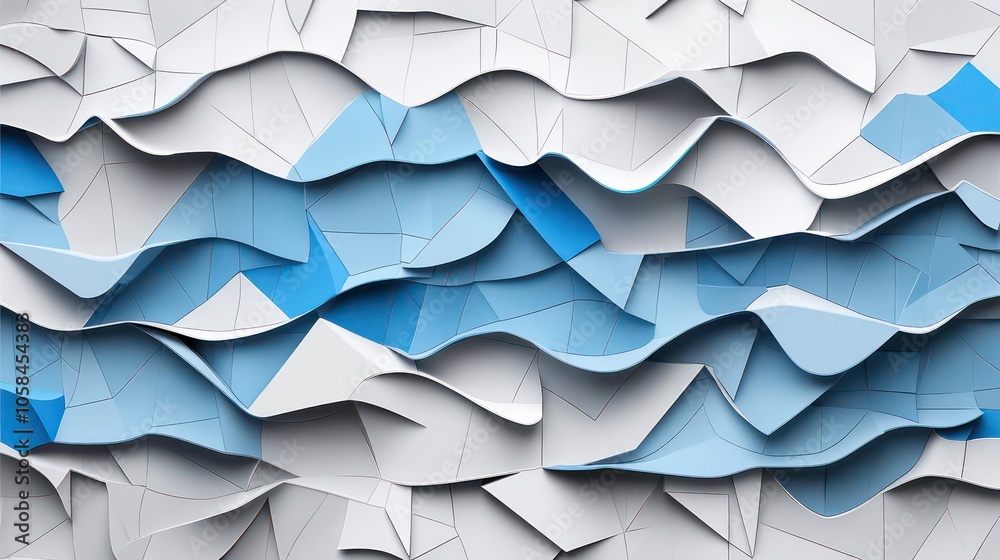 Poster modern geometric 3d mosaic graphics lowpoly template as backdrop abstract background with polygons squares and lines pattern for presentation and copy space banner gray and blue design elements