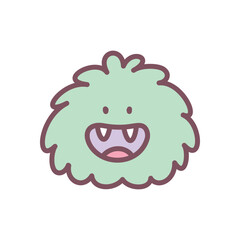 Cute monster icon. Hand drawn illustration of a funny green monster isolated on a white background. Kawaii halloween sticker. Vector 10 EPS.
