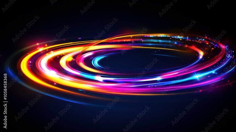Poster Vibrant swirling lights on a dark background, creating a dynamic and energetic visual effect.
