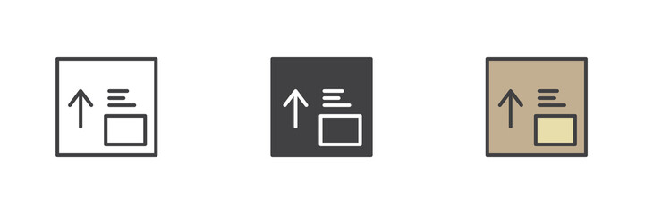 Side up box different style icon set