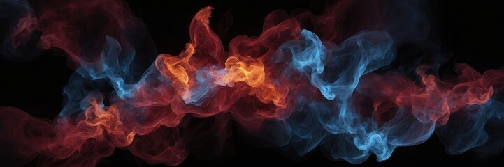 Fototapeta premium Abstract smoke fire in Maroon and blue light isolated on a black background