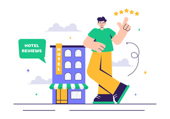 Hotel Reviews Vector Illustration featuring Rating Services, User Satisfaction, and Customer Experiences in a Flat Style Cartoon Background