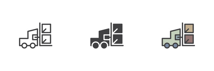 Forklift with cardboard boxes different style icon set