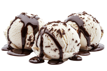 Ice cream scoops with chocolate on a transparent background.
