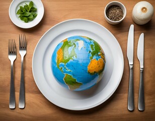 A vibrant plate showcasing a globe made of various fruits and vegetables, highlighting their diverse colors and textures