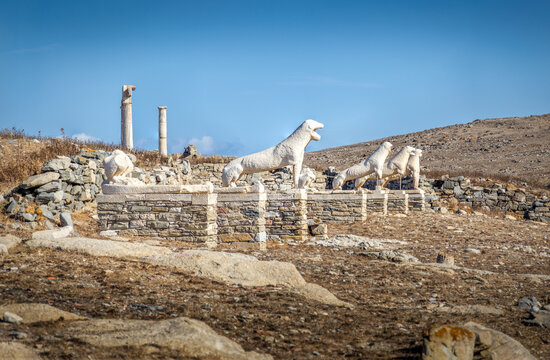 The Lions of the Naxians on the terrace of the lions, Delos Greece