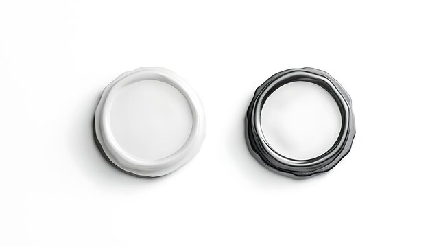 White wax stamp mockups, isolated on, depth of field, 3d rendering. Empty postage seal mockup, top view