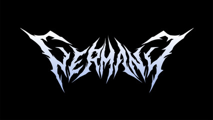 Germany typography vector design in sharp, spiky and symmetrical style with a light to dark gradient on a black background. Ideal for metal, gothic and alternative music themed designs t-shirt print