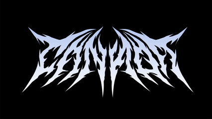 Canada text typography vector design, in a sharp, spiked, and symmetrical style with a gradient from light to dark on a black background. Ideal for metal and alternative music designs