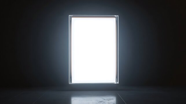 White a3 poster mockup, backlight glass holder, 3d rendering. Illuminated transparent acrylic affiche mockup