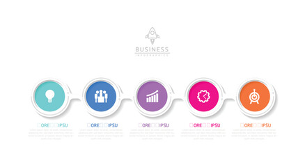 Vector infographic business presentation template with circular interconnection with 5 options.